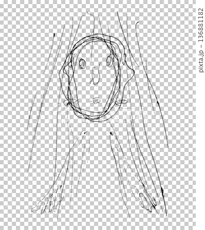 【背景透過】左右と正面を向く顔が重なる人物のモノクロ線画 【背景透過】左右と正面を向く顔が重なる人物のモノクロ線画 136881182
