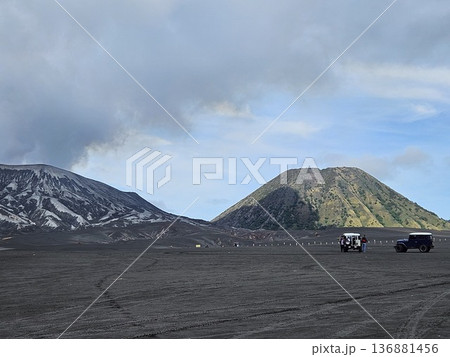 this is Bromo mountain with people and car  136881456
