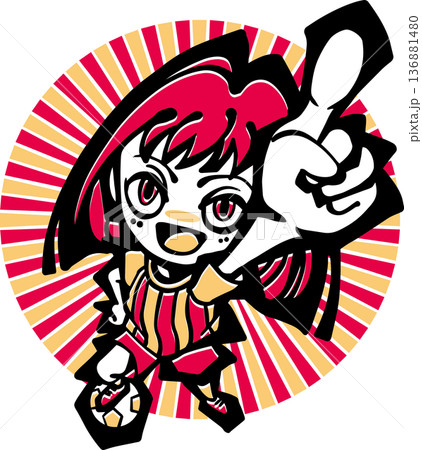 サッカーイラスト<少女・子供・赤・笑う・一番・カッコいい・集中線> サッカーイラスト<少女・子供・赤・笑う・一番・カッコいい・集中線> 136881480
