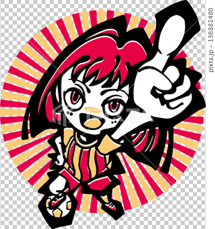 サッカーイラスト<少女・子供・赤・笑う・一番・カッコいい・集中線> サッカーイラスト<少女・子供・赤・笑う・一番・カッコいい・集中線> 136881480