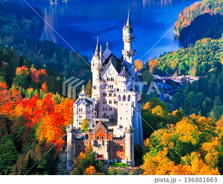秋のノイシュバンシュタイン城の絶景 136881663