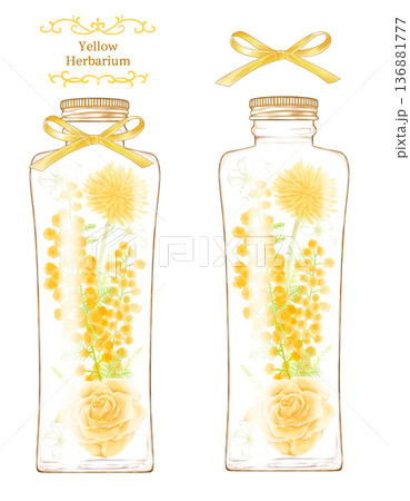 黄色のハーバリウム　縦長瓶 136881777