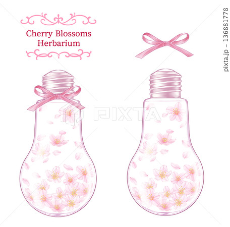 桜のハーバリウム　電球ボトル 136881778