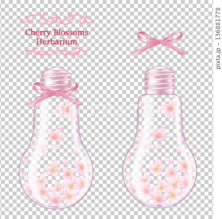 桜のハーバリウム　電球ボトル 136881778