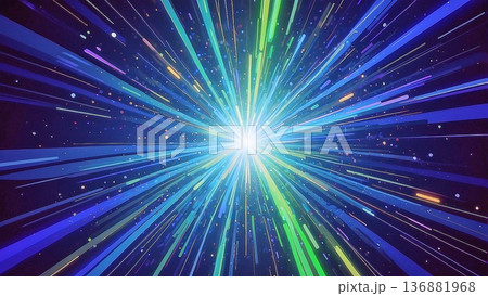 クール黒背景に集中する未来的な光の線が流れるテクノロジーやサウンドの視覚イメージ動画 136881968