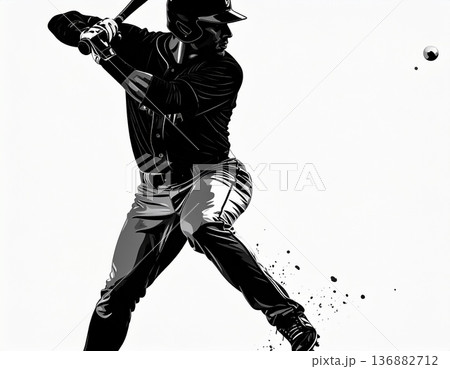 バッターのバッティング始動イラスト 136882712