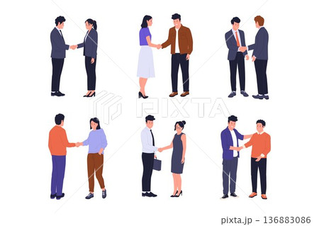 Professional Business People Handshake and Successful Partnership Illustration Set Professional Business People Handshake and Successful Partnership Illustration Set 136883086