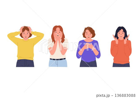 Surprised and Shocked Facial Expressions Illustration Set for Various Emotions 136883088