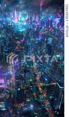 霞んだ東京の高層ビル街の光 136883981