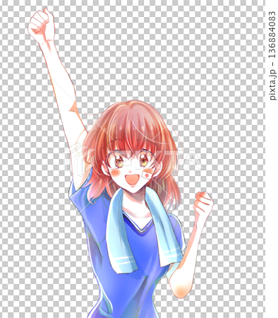 拳を挙げる女性　青色のユニフォーム 136884083