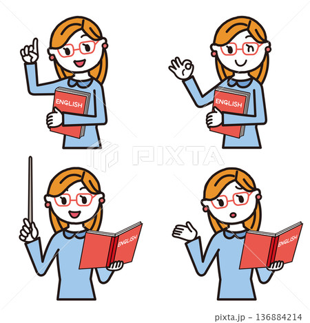 英語を教える女性の先生の色々なポーズ 136884214