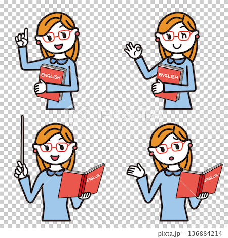 英語を教える女性の先生の色々なポーズ 136884214