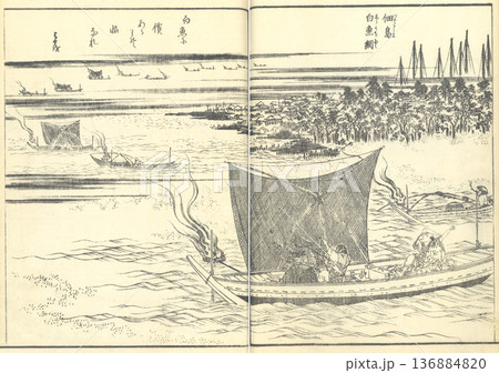 江戸名所図会:佃島 白魚網 江戸名所図会:佃島 白魚網 136884820