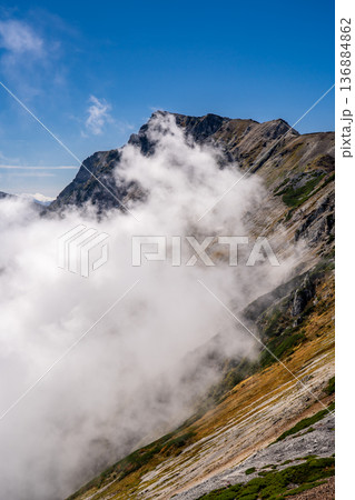 小蓮華山から見る白馬岳の山頂　白馬大池～北アルプス白馬岳縦走登山 136884862
