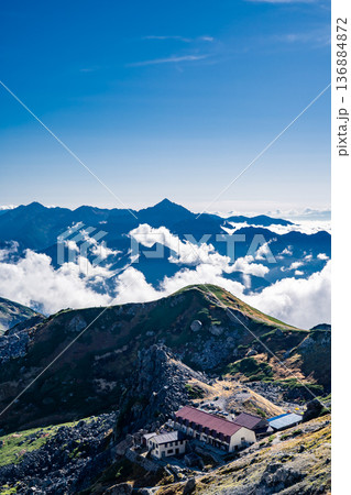 白馬山荘のテラス(スカイプラザ白馬前)から見る剱岳 北アルプス白馬岳縦走登山 白馬山荘のテラス(スカイプラザ白馬前)から見る剱岳 北アルプス白馬岳縦走登山 136884872
