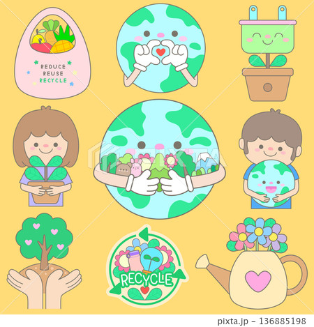 Earth Day Ecology Collection with Kids Planting Trees Recycling Elements and Cute Animals Earth Day Ecology Collection with Kids Planting Trees Recycling Elements and Cute Animals 136885198