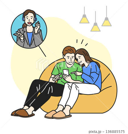 スマホでオペレーターと会話している家族 136885575