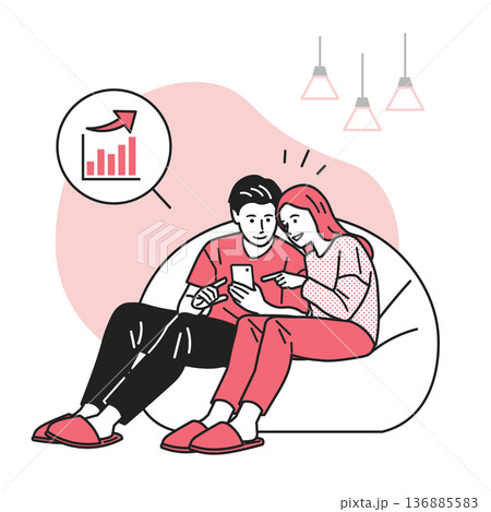 スマホで得をしているカップル 136885583