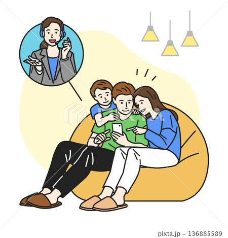 スマホでオペレーターと会話している家族 スマホでオペレーターと会話している家族 136885589