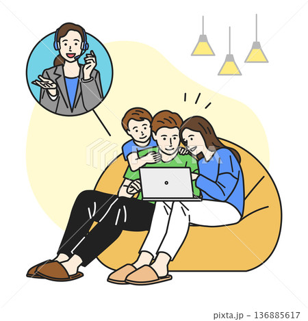 パソコンでオペレーターと会話している家族 136885617