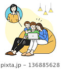 パソコンで友人と会話している家族 136885628