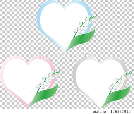 Lily of the valley and heart decorative frame set. Wedding, Mother's Day, Bridal, Card, Spring, Gift, Design Material Lily of the valley and heart decorative frame set. Wedding, Mother's Day, Bridal, Card, Spring, Gift, Design Material 136885916