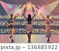 ガールズアイドルグループのライブパフォーマンスと光り輝くファンライト 136885922
