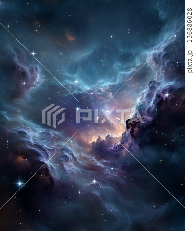 壮大な星雲と銀河の宇宙背景|神秘とロマンを感じる幻想的スペースアート 壮大な星雲と銀河の宇宙背景|神秘とロマンを感じる幻想的スペースアート 136886028