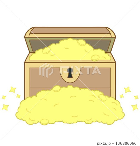 溢れんばかりの金貨が入った黄金の宝箱 財宝と成功のイラスト 136886066
