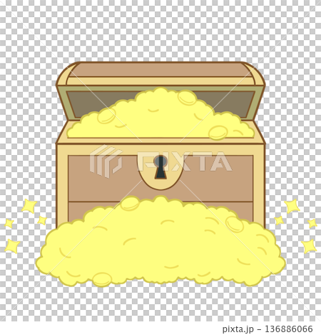 溢れんばかりの金貨が入った黄金の宝箱 財宝と成功のイラスト 136886066