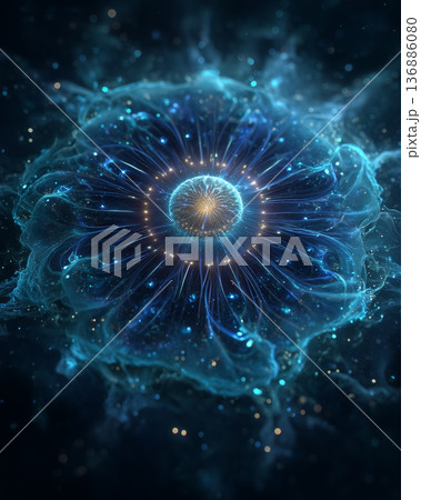幻想的なブルーマンダラアート背景｜神秘と癒しを感じる放射状フラワーパターン 136886080