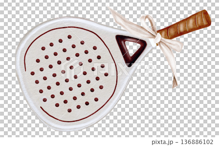 Paddle tennis racket watercolor illustration. Clip art of sports equipment. Ideal for brochures, banners, and booklets for squash or badminton. 136886102