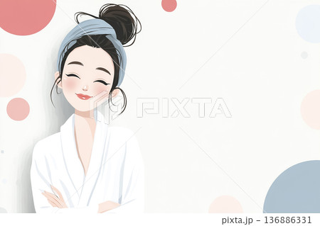 美優シリーズ:フェイシャルケアで微笑む若い女性|美容サロン広告向けイラスト素材 美優シリーズ:フェイシャルケアで微笑む若い女性|美容サロン広告向けイラスト素材 136886331