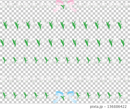 鈴蘭線條和邊框插圖套裝。春季裝飾、標題、絲帶和花卉向量設計合集 136886422