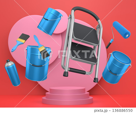 Abstract scene or podium for product showcase on monochrome background. 136886550