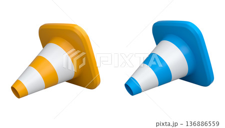 Traffic safety cones with white stripes, isolated on white background with clipping path. Concept of road safety equipment 136886559