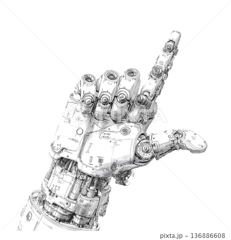 Mechanical robotic hand pointing up in sketch style isolated on white background, symbolizing technology and innovation progress Mechanical robotic hand pointing up in sketch style isolated on white background, symbolizing technology and innovation progress 136886608