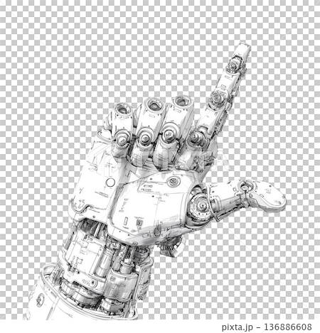 Mechanical robotic hand pointing up in sketch style isolated on white background, symbolizing technology and innovation progress Mechanical robotic hand pointing up in sketch style isolated on white background, symbolizing technology and innovation progress 136886608