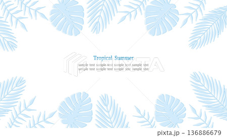 トロピカルリーフフレーム ブルー 16:9横長 136886679