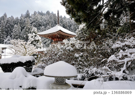 金剛三昧院の多宝塔雪景色　【和歌山県高野町】 136886869