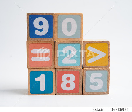 Number wood block cubes for learning Mathematic, education math. Number wood block cubes for learning Mathematic, education math. 136886976