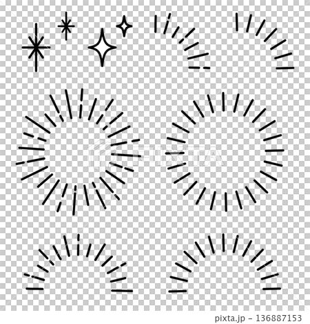 流行手繪光線、閃光和旭日圖案 136887153
