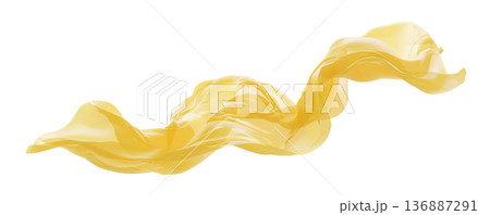 Yellow sheer fabric flowing in the wind isolated on white background transparent cloth 3D render Yellow sheer fabric flowing in the wind isolated on white background transparent cloth 3D render 136887291