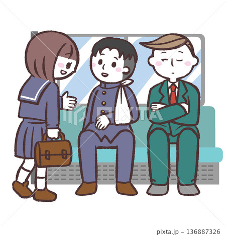 怪我人に席を譲る学生のイラスト 怪我人に席を譲る学生のイラスト 136887326