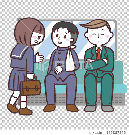 怪我人に席を譲る学生のイラスト 怪我人に席を譲る学生のイラスト 136887326