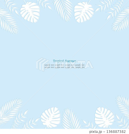 トロピカルリーフフレーム ブルー 正方形 青背景 136887382