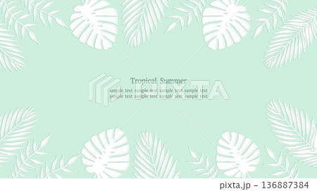 トロピカルリーフフレーム グリーン 16:9横長 緑背景 136887384