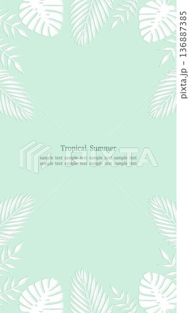 トロピカルリーフフレーム グリーン 16:9縦長 緑背景 136887385