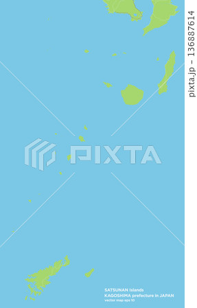 日本の薩南諸島を中心とした、鹿児島県の緑色のシンプルなロードマップ 136887614