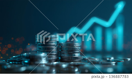 Stack of coins and a graph Stack of coins and a graph 136887783